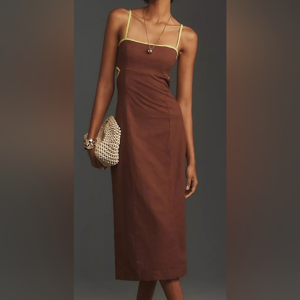 Anthropologie Maeve The Dafni Cutout Linen Midi - Picture 1 of 5